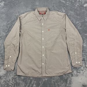 Simms Shirt Mens Sz M Gray Orange Plaid Westshore Performance Fishing Hike Camp